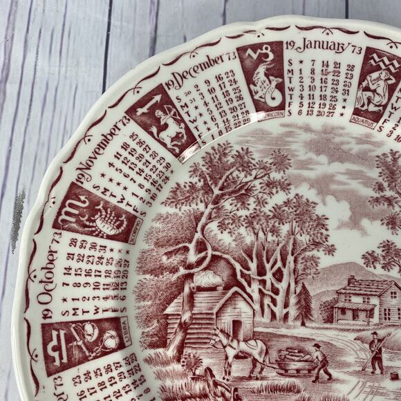 Alfred Meakin Staffordshire England 1973 Zodiac Calendar Plate 9 Inch - Picture 7 of 12